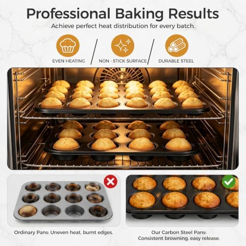 E-far Muffin Pan Set of 2, Regular 12-Cup & Mini 24-Cup Cupcake Pan