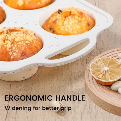 Vinino Jumbo Muffin Pan with Metal Reinforced Frame-1Pack, Large Silicone Cupcake Pan for Baking 6 Cup Jumbo Size, Silicone Muffin Tray, Cupcake Baking Pan Molds for Oven Dishwasher Safe-Cream