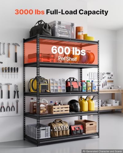 VEVOR Storage Shelves, 5-Tier 3000 lbs Garage Shelving 48 x 20 x 71.4 in