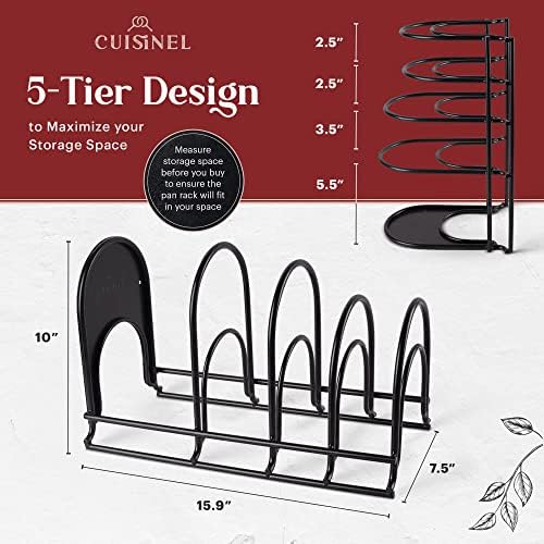 Cuisinel Pan Organizer for Cast Iron, XL 5-Tier Rack, Matte Black 15.9"