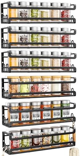 Doakhirmit Wall Mounted Spice Rack,Wooden Spice Holder Black,6 Pack