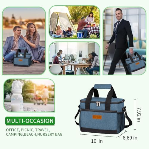 iknoe Insulated Lunch Bag, Foldable 8.5L Cooler Bag for Men & Women, Lunch Box
