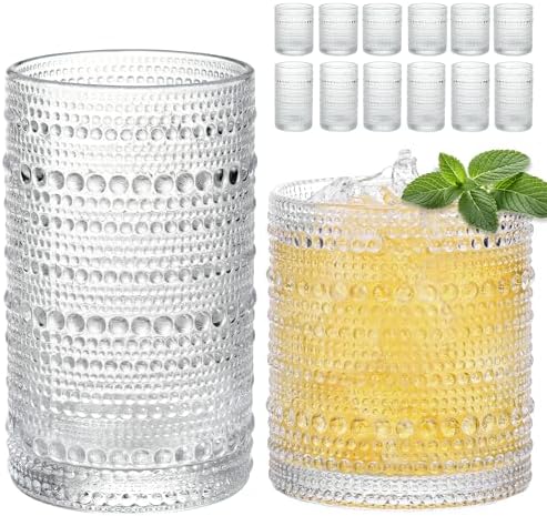 Moretoes Vintage Hobnail Drinking Glasses Set of 12