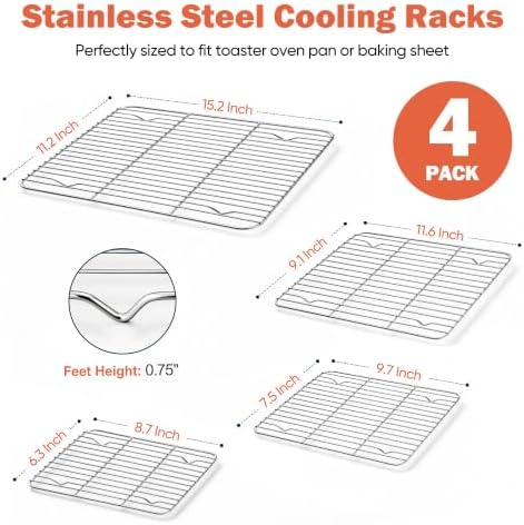 Homikit Stainless Steel Cooling Racks Set for Oven Cooking Baking, 4 PCS