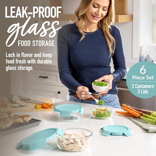 Bentgo Glass Leak-Proof Food Storage Set, 6 Piece, Airtight Lids, BPA-Free