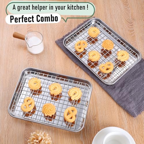 Homikit Toaster Oven Pan with Rack Set (2 Baking Sheet+2 Rack), 9 x 7 Inch