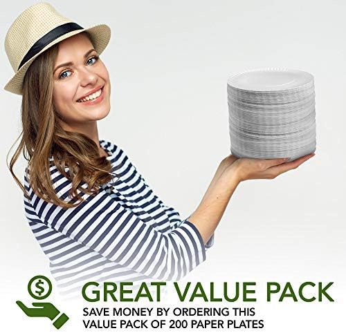 Stock Your Home 9-Inch Paper Plates Uncoated, Everyday Disposable Plates 9" Paper Plate Bulk, White, 200 Count