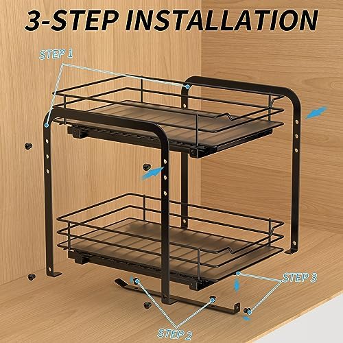 BOIVSHI Spice Rack, Pull Out Spice Racks Organizer for Cabinet, Height Adjustable Heavy Duty Metal Basket for Inside Cabinets & Pantry Closet (2 Tier,7.5''Wx10.5''Dx9.5''H)