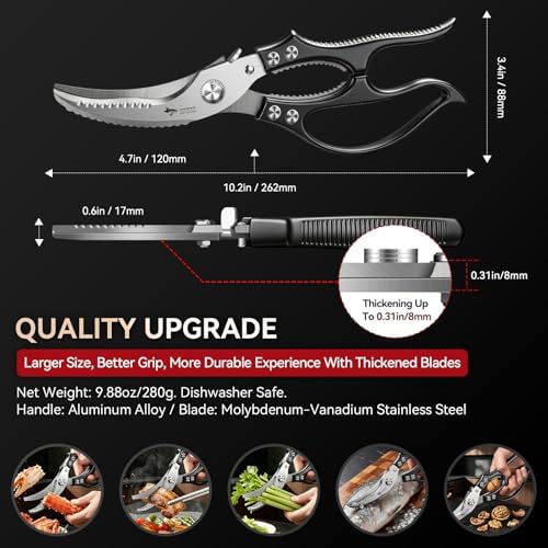 MAD SHARK Heavy Duty Poultry Shears,Spring Loaded Butterfly Meat Scissors