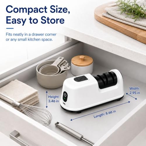2-Stage Electric Knife Sharpener for Chef Knives, Fast, Safe & Easy Sharpening & Polishing, Ideal for Home Use & Beginners, Quickly Restore Dull Blades, White