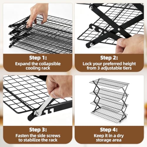 LIANYU 4-Tier Cooling Rack for Baking & Cooking, Collapsible & Space-Saving