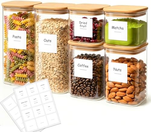 Glass Pantry Storage Containers with Lids 0.6/1.2/1.9 Qt 6 Pack