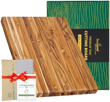 BEEFURNI Large Teak Wood Cutting Board with Hand Grip (22x16x1.25", L)