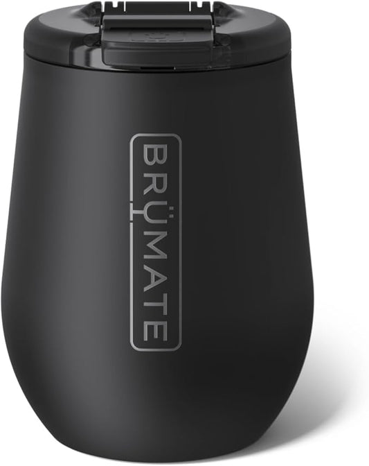 BrüMate Uncork'd 14oz 100% Leakproof Insulated Wine Tumbler | Locking Lid | Insulated Stainless Steel Wine Glass | Perfect For Travel & Outdoors | BPA-Free (Matte Black)