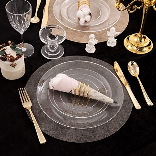 PULOTE 100Pieces Clear Plastic Plates - Premium Heavyweight Plastic Clear Disposable for Wedding&Party Include 50 Dinner & 50 Dessert/Salad Plates