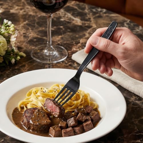 SACATR 100 Count Black Plastic Silverware Heavy Duty -Forks, Spoons