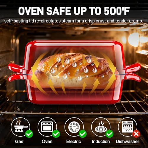Enameled Cast Iron Dutch Oven for Sourdough Bread Baking-Red