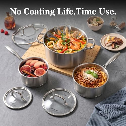 Rorence 3-Piece Stainless Steel Pots and Pans Set,1.5Qt/2.5Qt Saucepans,6Qt