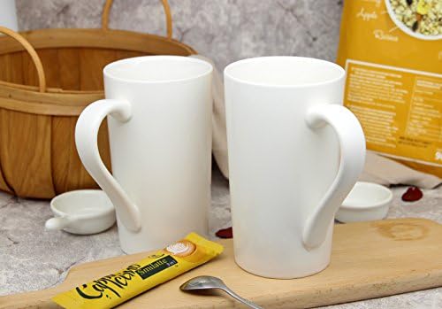 20 oz Large Coffee Mugs, M007 Tall Ceramic Cup with Handle for Dad Men, Set of 2, White