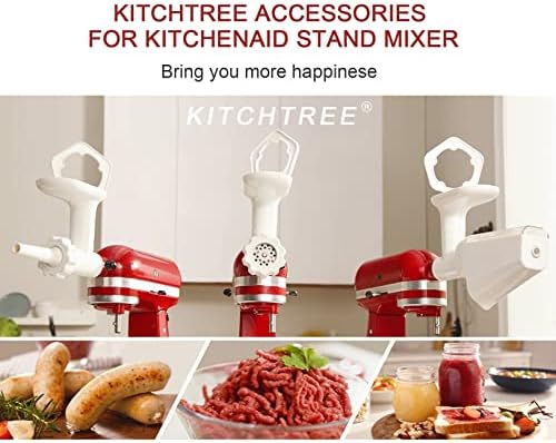 KITCHTREE Fruit & Vegetable Strainer Attachment Set for KitchenAid - Includes Food Grinder Attachment and Sausage Stuffer Tubes, Compatible with KitchenAid Stand Mixers