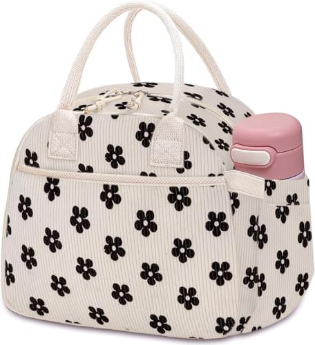 Carry bloom Lunch Box for Women, Insulated Lunch Bag Cute Corduroy Lunchbag