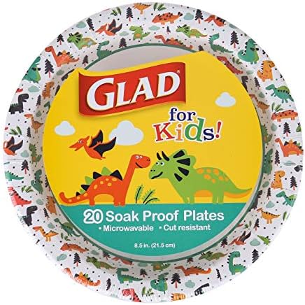 Glad for Kids Disposable Paper Plates, Dinosaurs, 8.5 Inch, 20 Count, 3-Pk