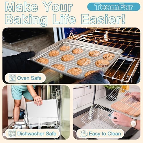 TeamFar Baking Sheet with Rack Set, 3 Pans + 3 Racks, 17.6/12.5/10.5 Inch