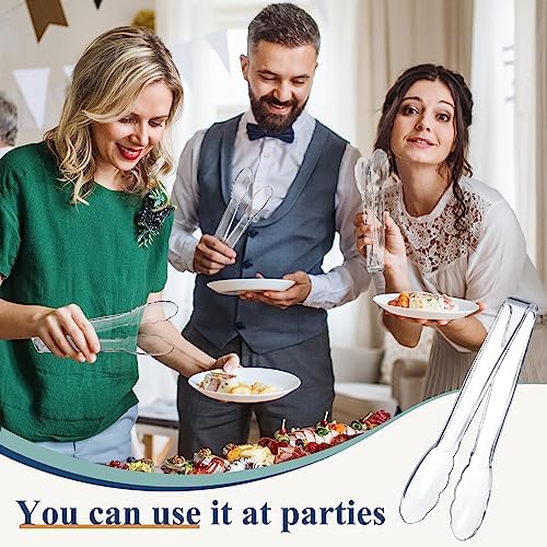 Tessco 100 Pcs Plastic Tongs, 9 Inch Disposable Serving Tongs,Transparent