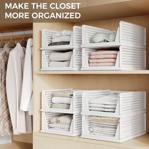 Pinkpum 8 Pack Closet Organizer Storage Bins Stackable Plastic Drawer Shelf