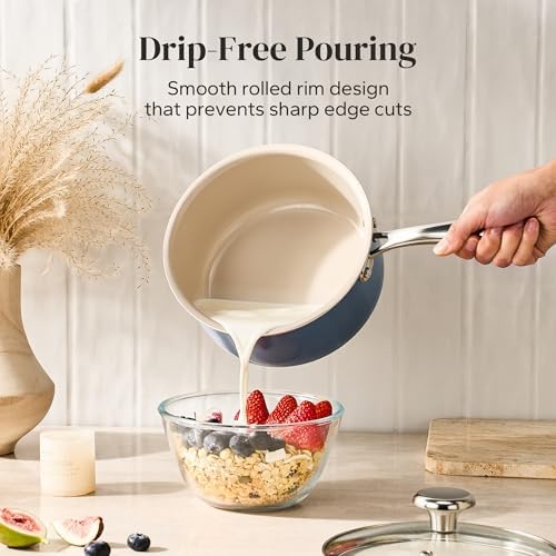 Redchef Saucepan & Frying Pan Set, 8" Ceramic Frying pan & 2.5Qt Saucepan with Lid, Cookware Set, Induction Compatible, Nontoxic PTFE PFOA Free, Oven & Dishwasher Safe, Blue