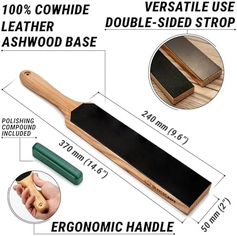 BeaverCraft Leather Strop for Knife Sharpening - Double-Sided Knife Strop & Stropping Compound Kit - Honing Strop Block 14" for Woodcarving Tools, Chisel Knife Sharpening Kit Leather Sharpener LS6P1