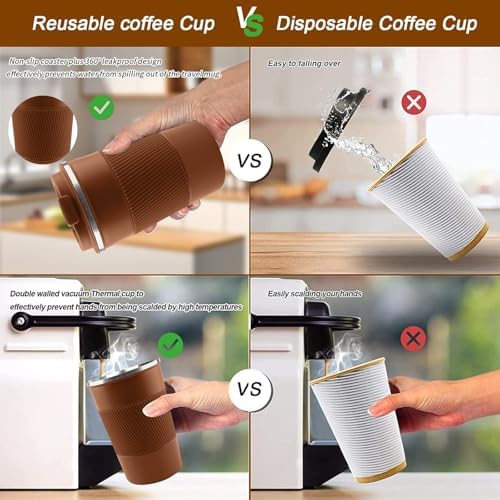 Insulated Travel Coffee Mug, Stainless Steel Coffee Cup with Leakproof Lid
