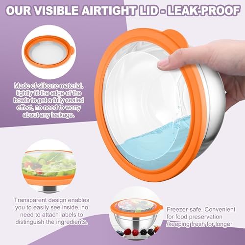 TeamFar Mixing Bowls Set, Stainless Steel Salad Bowl with Lids, Colorful