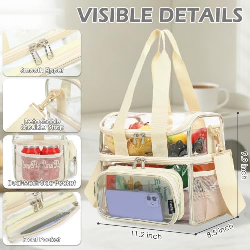 FlowFly Double Layer Cooler Insulated Lunch Bag Adult Lunch Box Large Tote Bag for Men, Women, With Adjustable Strap,Front Pocket and Dual Large Mesh Side Pockets