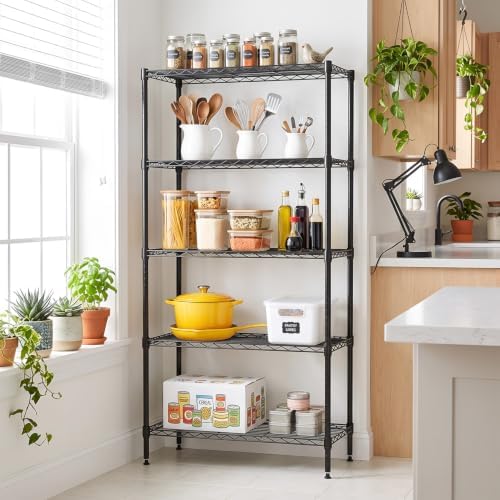 BestOffice | 5-Tier Wire Shelf with Wheels | 14" x 30" x 60" | Black