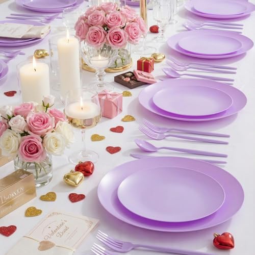 EjonirInjonir 150pcs Premium Purple Plastic Plates for Parties Matte Finish