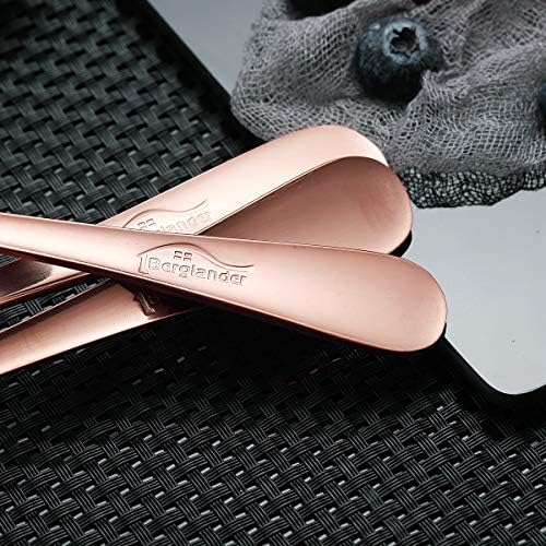 Berglander Stainless Steel Rose Gold Titanium Plated Flatware Serving Set 6 Pieces, 5 Serving Pieces of 45 Pieces Flatware With 1 Cake Server, Copper Serving Silverware Set (Shiny Rose Gold)