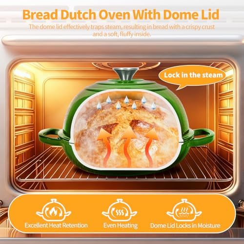 6QT Enameled Cast Iron Green Dutch Oven For Sourdough Bread Baking