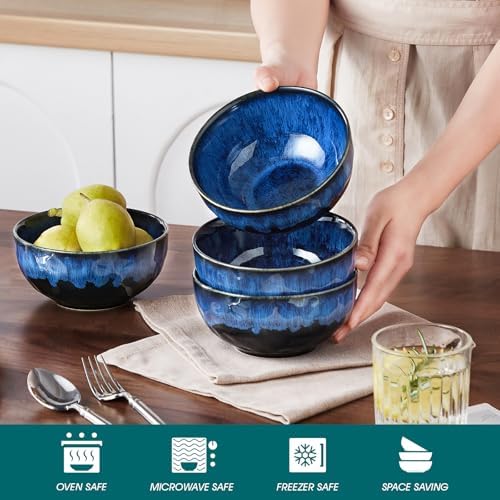 vancasso Starry 24oz Bowls for Soup, Ceramic Blue bowls Set of 4