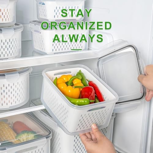 6 PCS Large Fruit storage Containers for Fridge ,Food Storage Containers