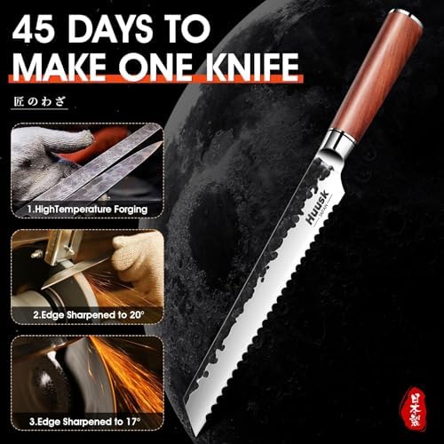 Huusk Serrated Bread Knife 8", Japanese Bread Knife for Homemade Sourdough