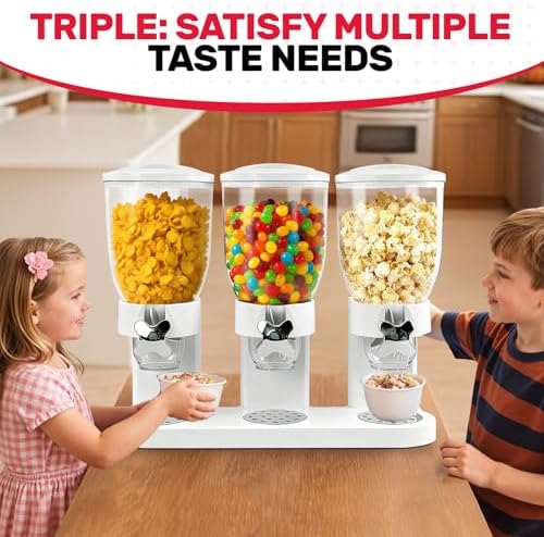 Triple Cereal Dispenser Countertop 2L, Large Capacity Total 6L