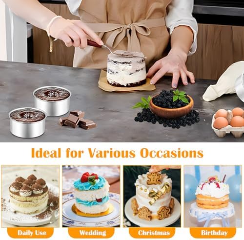 P&P CHEF 4 Inch Round Cake Pan Set of 3, Stainless Steel Baking Cake Pans