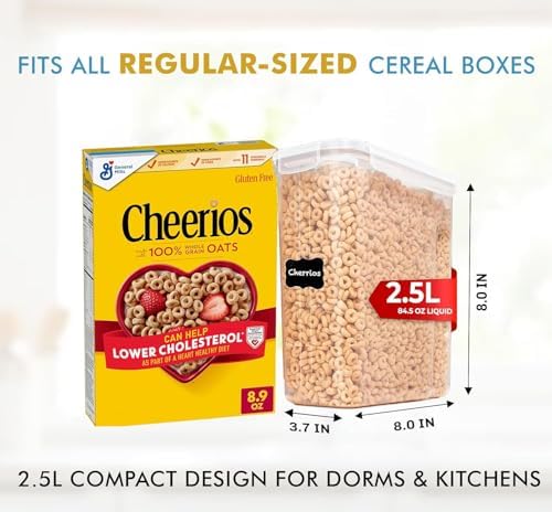 Shazo 2 PC (2.5L / 15.4 Oz) Small Airtight Cereal Containers with Lids