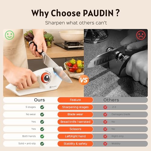PAUDIN Knife Sharpener, 5-Stage for Kitchen Knives & Scissors