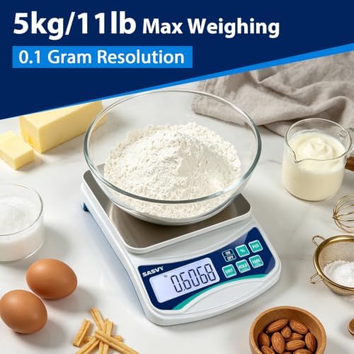 Large Kitchen Scale 0.1g High Precision, 11lb/5kg Lab Baking Scale