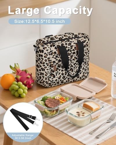 Capolo Lunch Bag for Women,Large Insulated Lunchbox Tote Reusable,L-Leopard