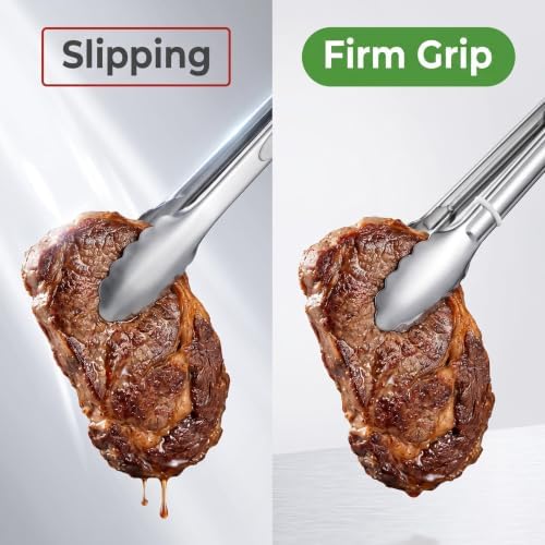 12 Inch Stainless Steel Kitchen Food Tongs, 2 Pack Non-Slip Plum Shape Clips for Cooking, Grilling, Buffet, Daily Home Use