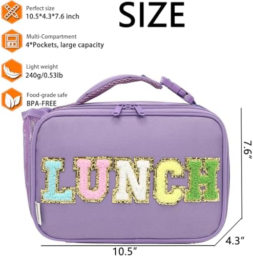 GYEUKHAM Insulated Lunch Box for School, Thermal Reusable Durable Freezable Lunch Bags for Kids Boys Girls Men Women - Small Soft Cooler Portable Lunch Tote Kit for Work Picnic Travel,Purple Alphabet