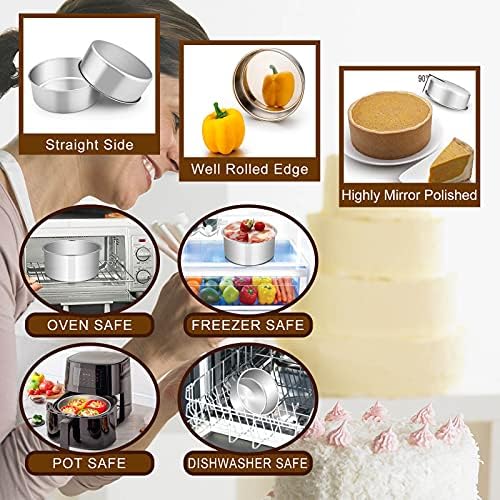 E-far Deep Cake Pan Set of 3 (6/8/9½ Inch), Stainless Steel Round Cake Pan